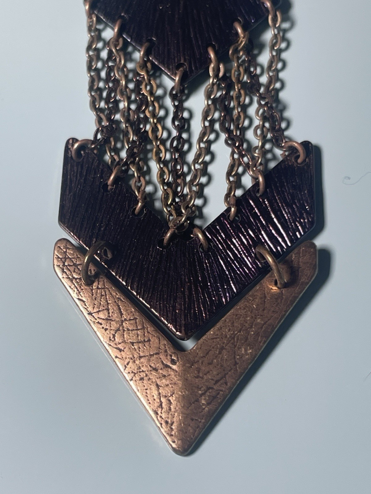 Vintage Geometric Chandelier Dangle Earrings Bronze Tone Layered Chevron Chain