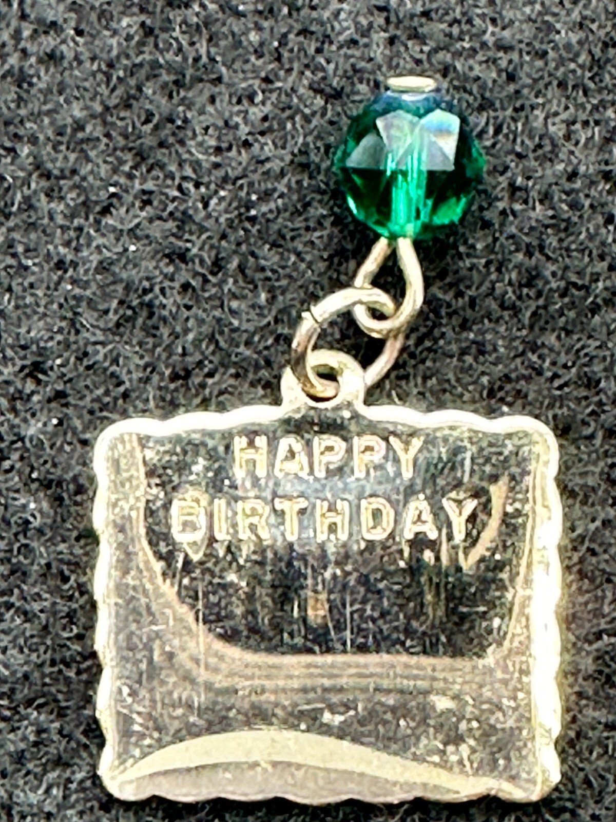 Happy Birthday May Green Birthstone Silver Tone Plaque Hanging Charm Pendant
