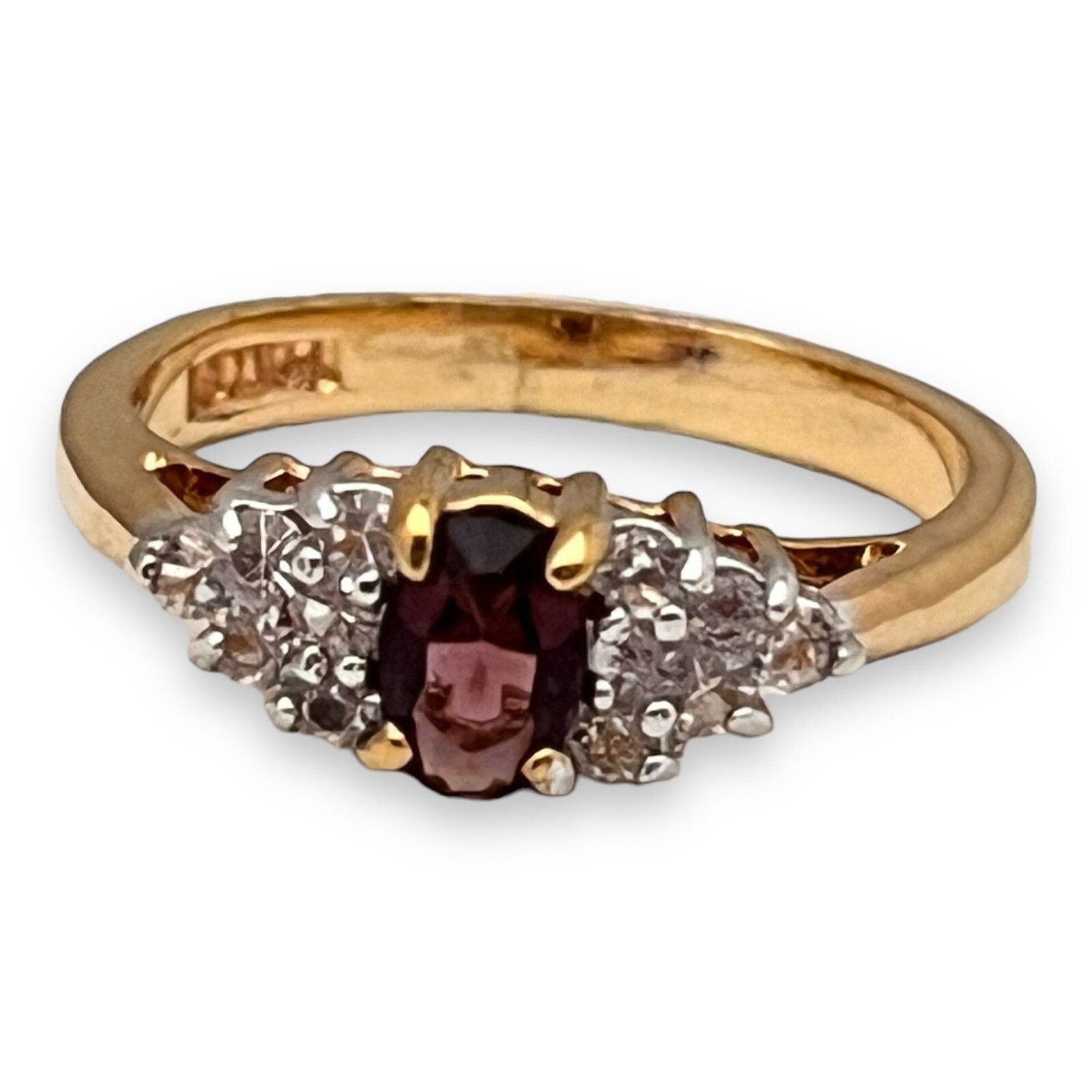 Vintage 1970s Ring Size 7 Purple CZ Cluster Prong Set Gold Plated – 14Z