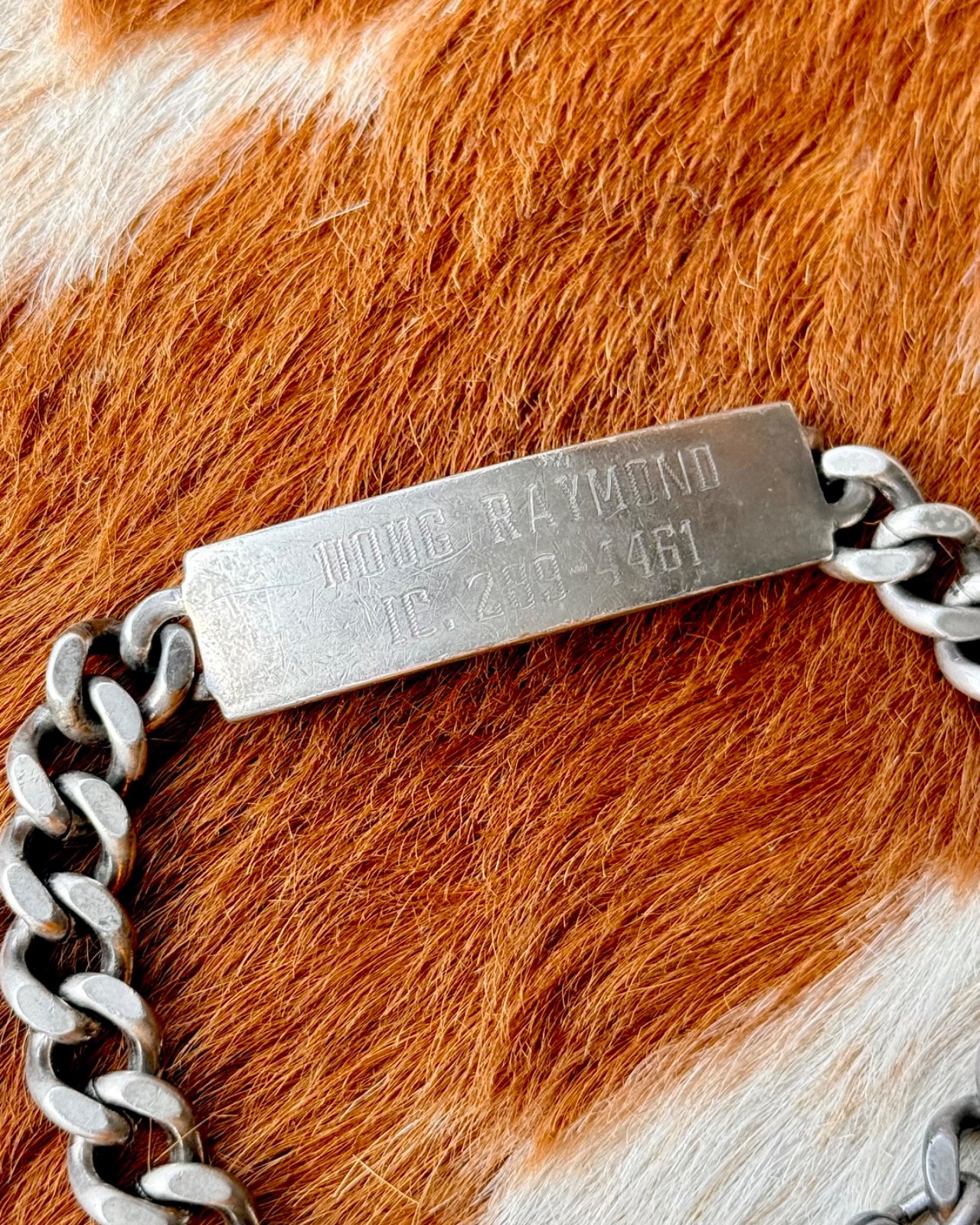 Vtg 44g 925 1950s Sterling Silver Military ID Bracelet Curb Link Chain Bracelet