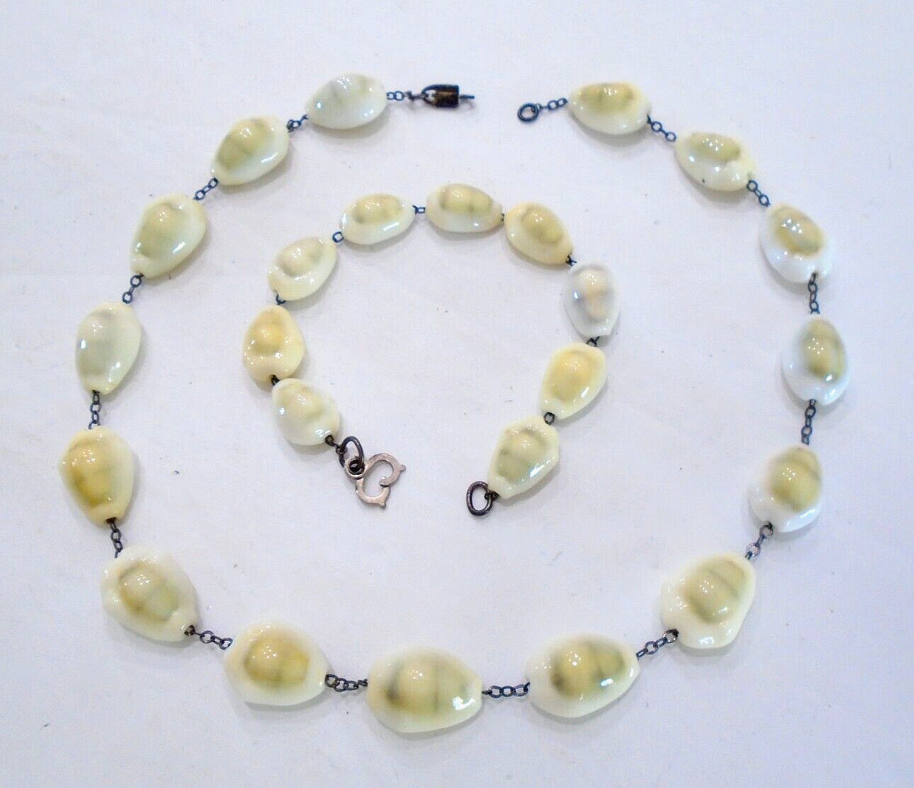 Vintage Sterling Silver Cowrie Shell Necklace Sea Shell Bracelet