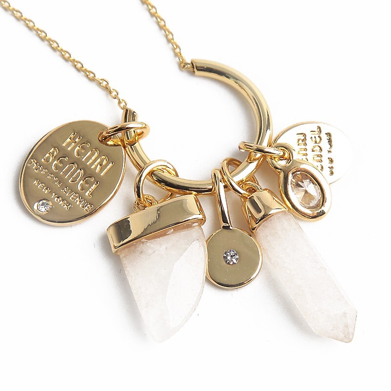AUTH NEW Henri Bendel GOLD Shark’s Tooth CZ Crystal Charm wtag and Dust Bag RARE