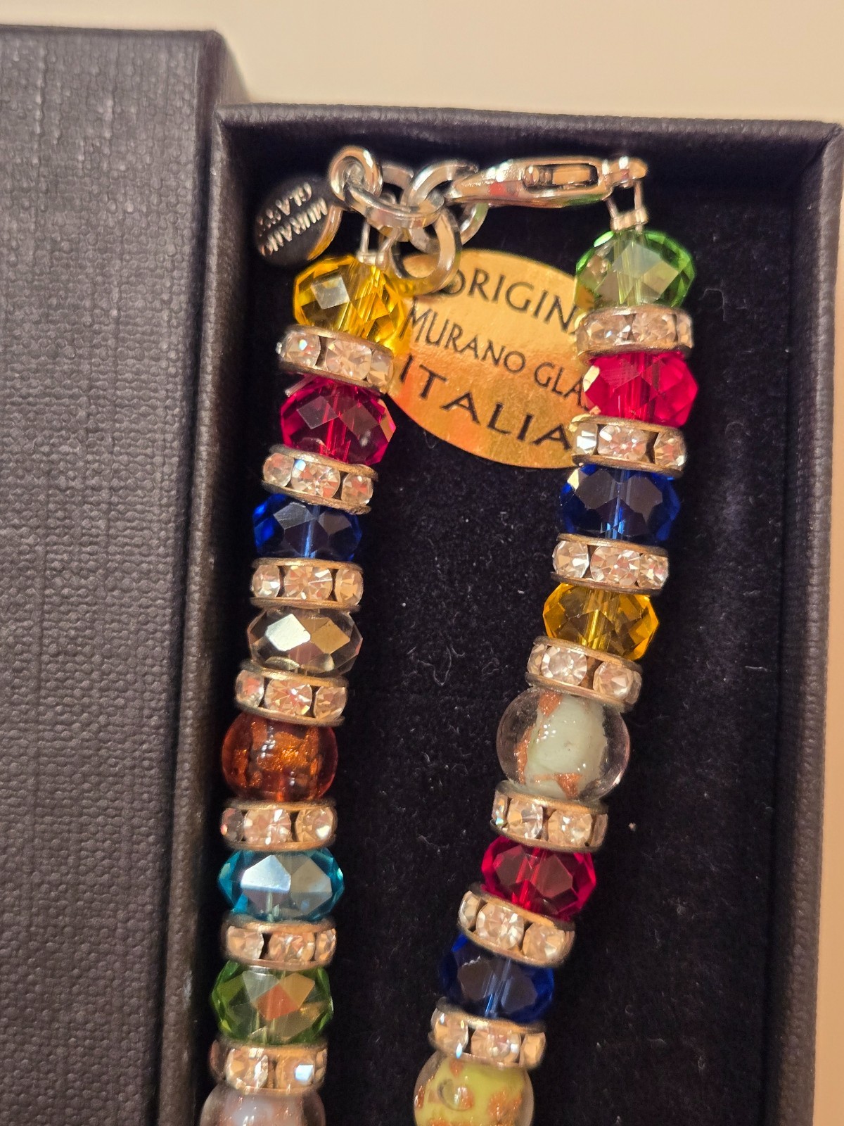 murano glass bead necklace from Italy new multicolor 19″