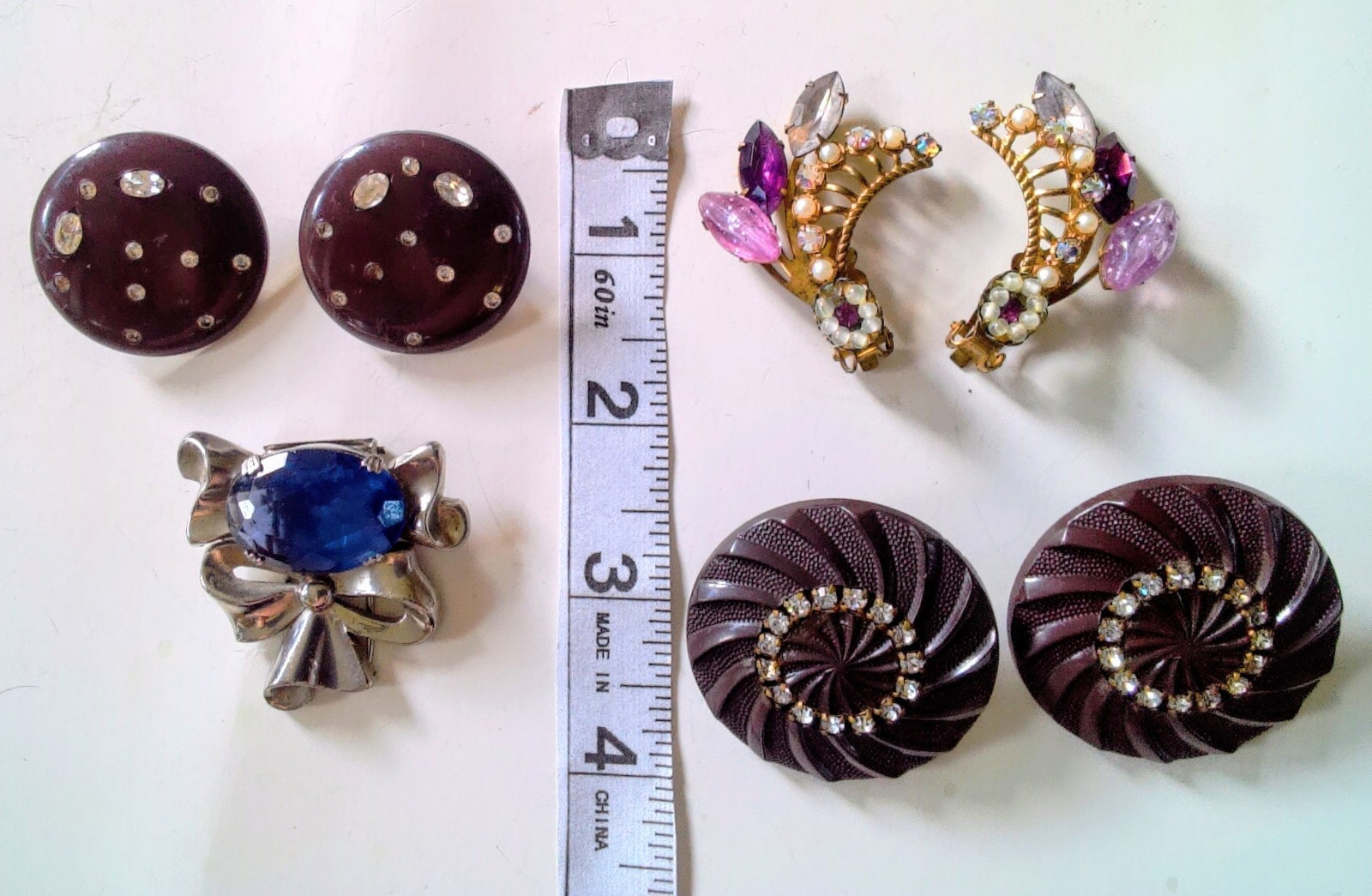 Vintage CORO Silvertone Faux Sapphire Fur Clip Florenza Style Climber Earrings