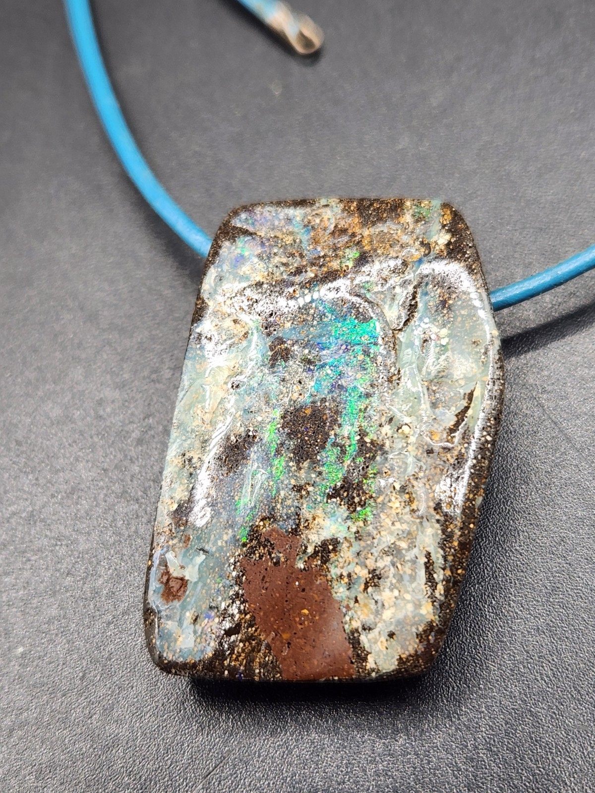 Boulder Opal Pendant Blue Cord Necklace