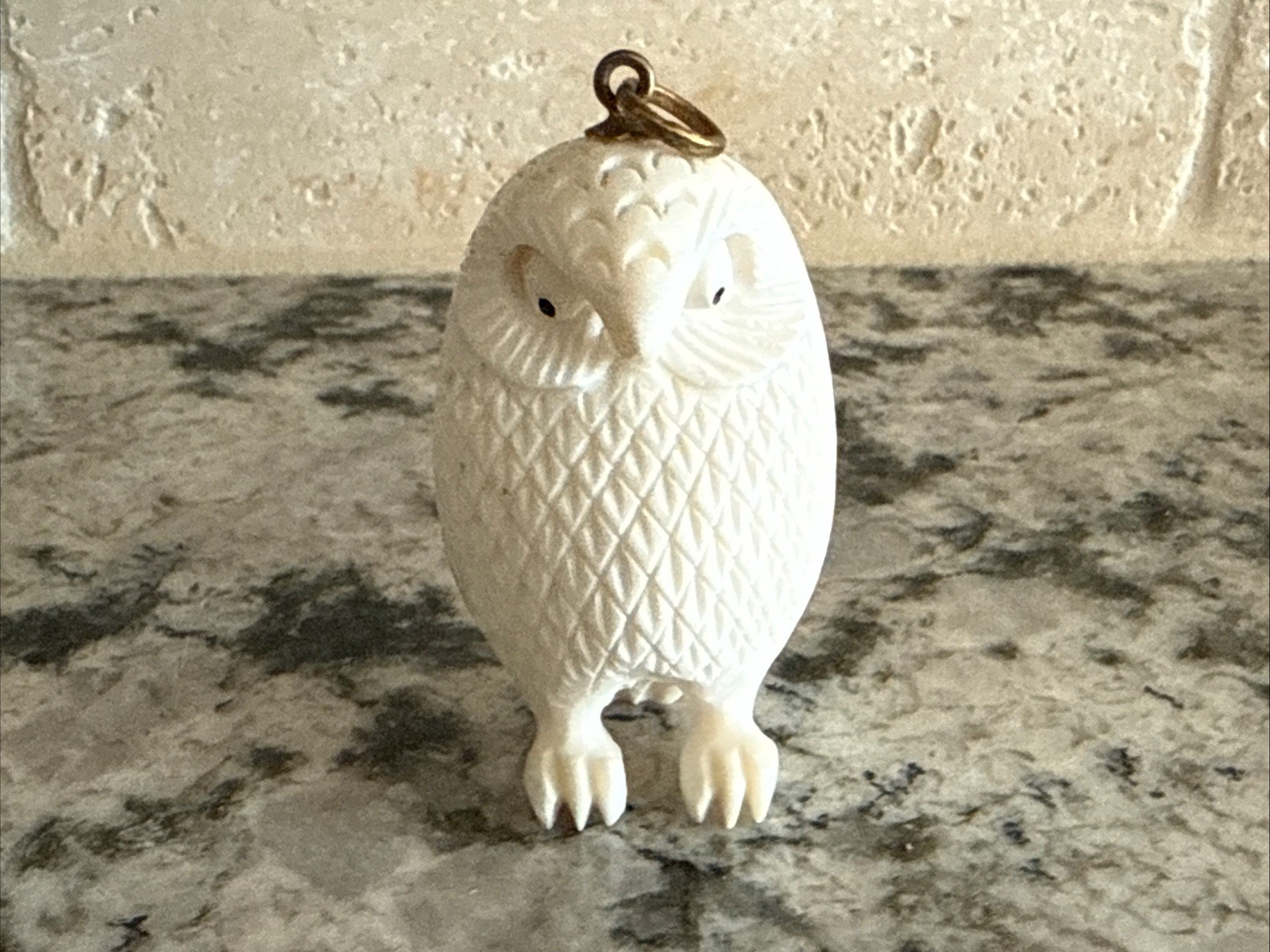 Vintage Hand Detailed Carved White Owl Pendant Charm Wise Owl Masterful Artisan