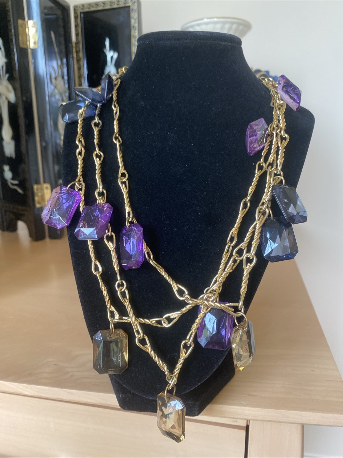 Vintage Necklace Estate Jewelry Multi-color Lucite Fringe 60” Layered X-long