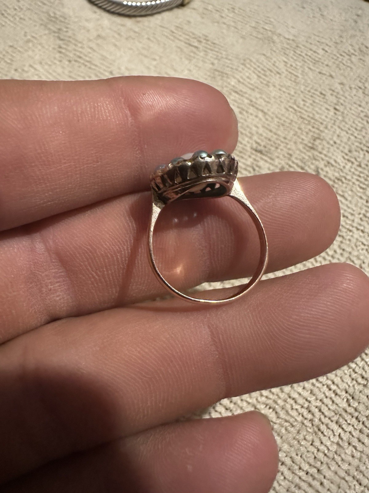 Antique Victorian 10k Yellow Gold Natural Pearls Cluster Ring