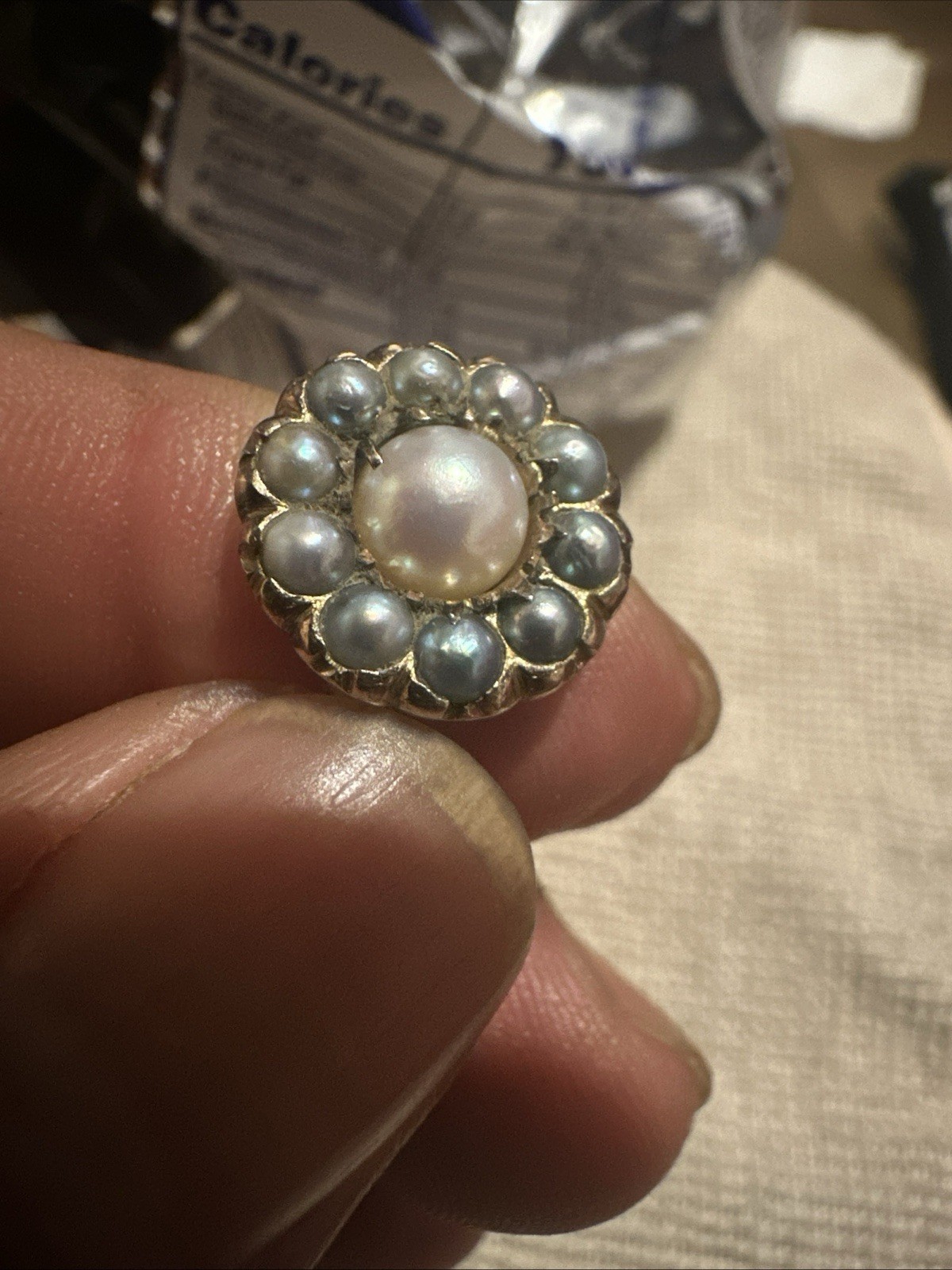 Antique Victorian 10k Yellow Gold Natural Pearls Cluster Ring