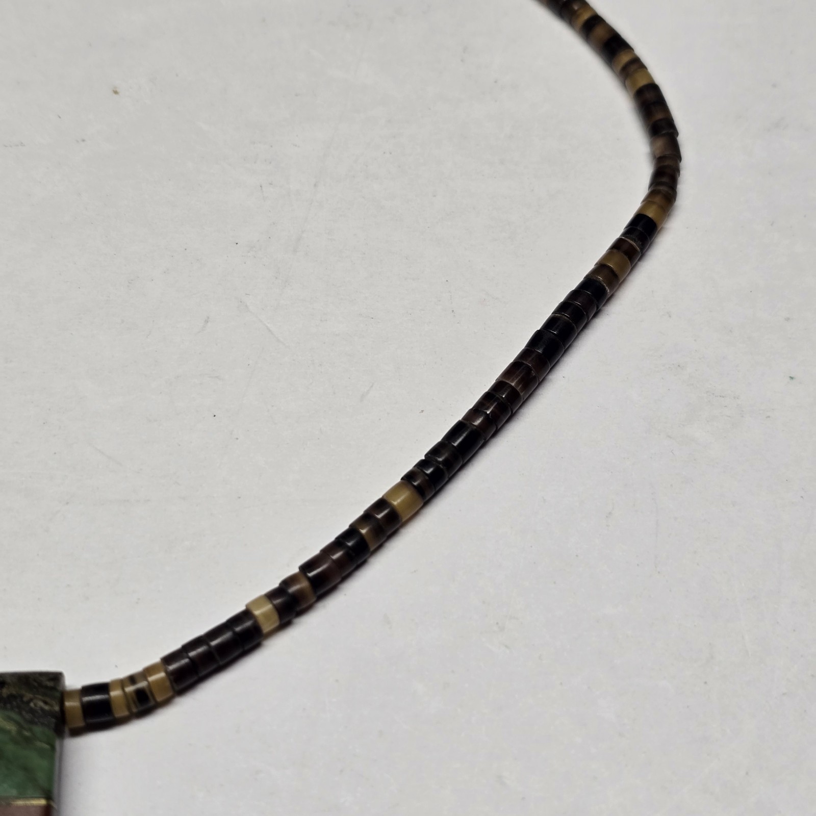 925 Sterling Clasp Heishi Necklace With Stone Inlay Pendant Southwestern 16″