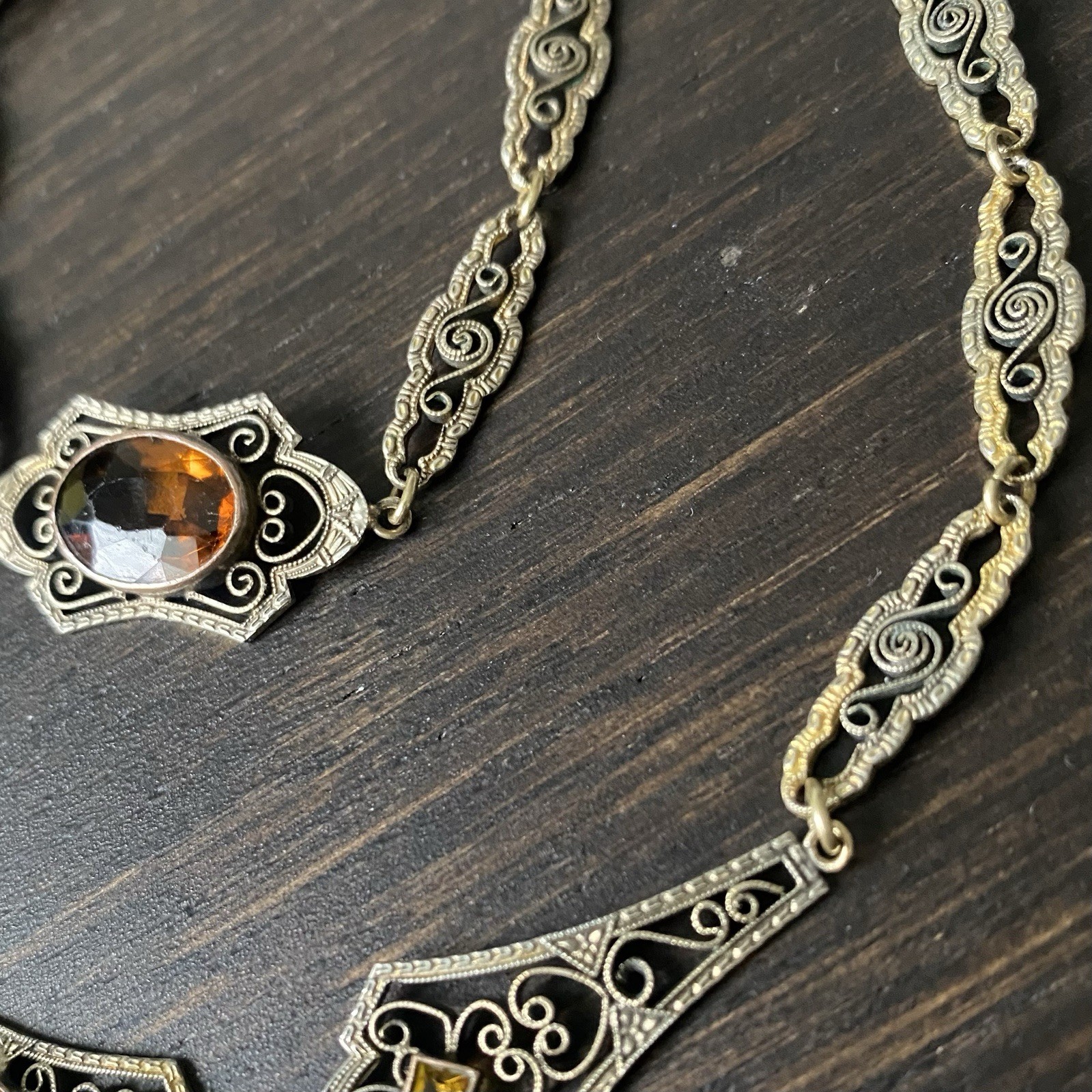Vintage ART DECO CZECH Glass Filigree Necklace & Bracelet Set (AS-IS)