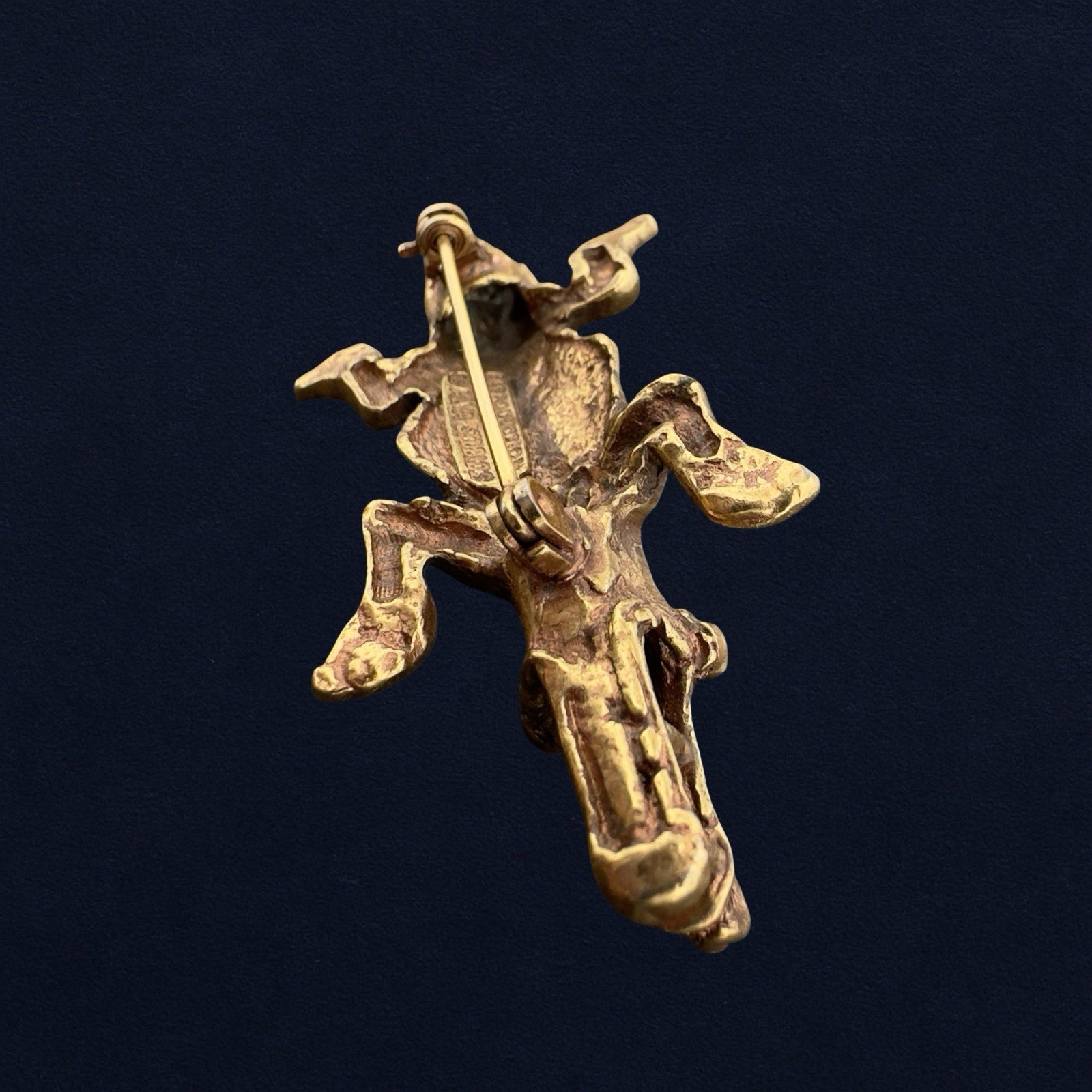 Vintage SIGNED 🖤 ALVA STUDIOS Reproduction Brass AZTEC ALLIGATOR GOD Brooch Pin