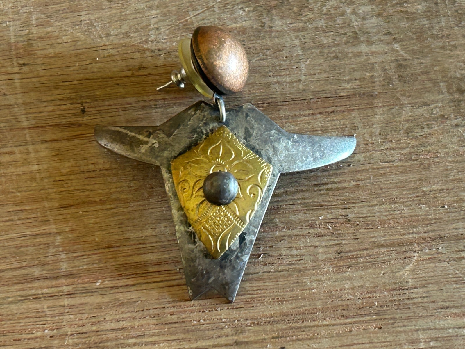 Modernist Earrings Mixed Metal Upper Torso Head Open Arms Vtg Pair Amazing