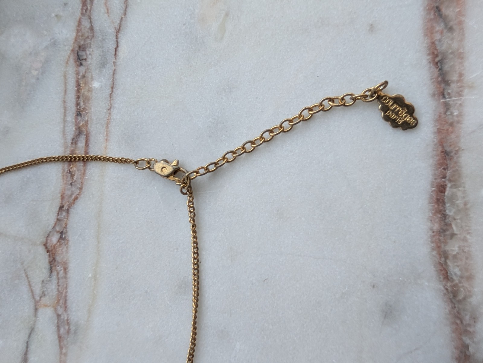 Vintage Courrèges Paris Gold-Tone Diamanté “AC” Logo Necklace