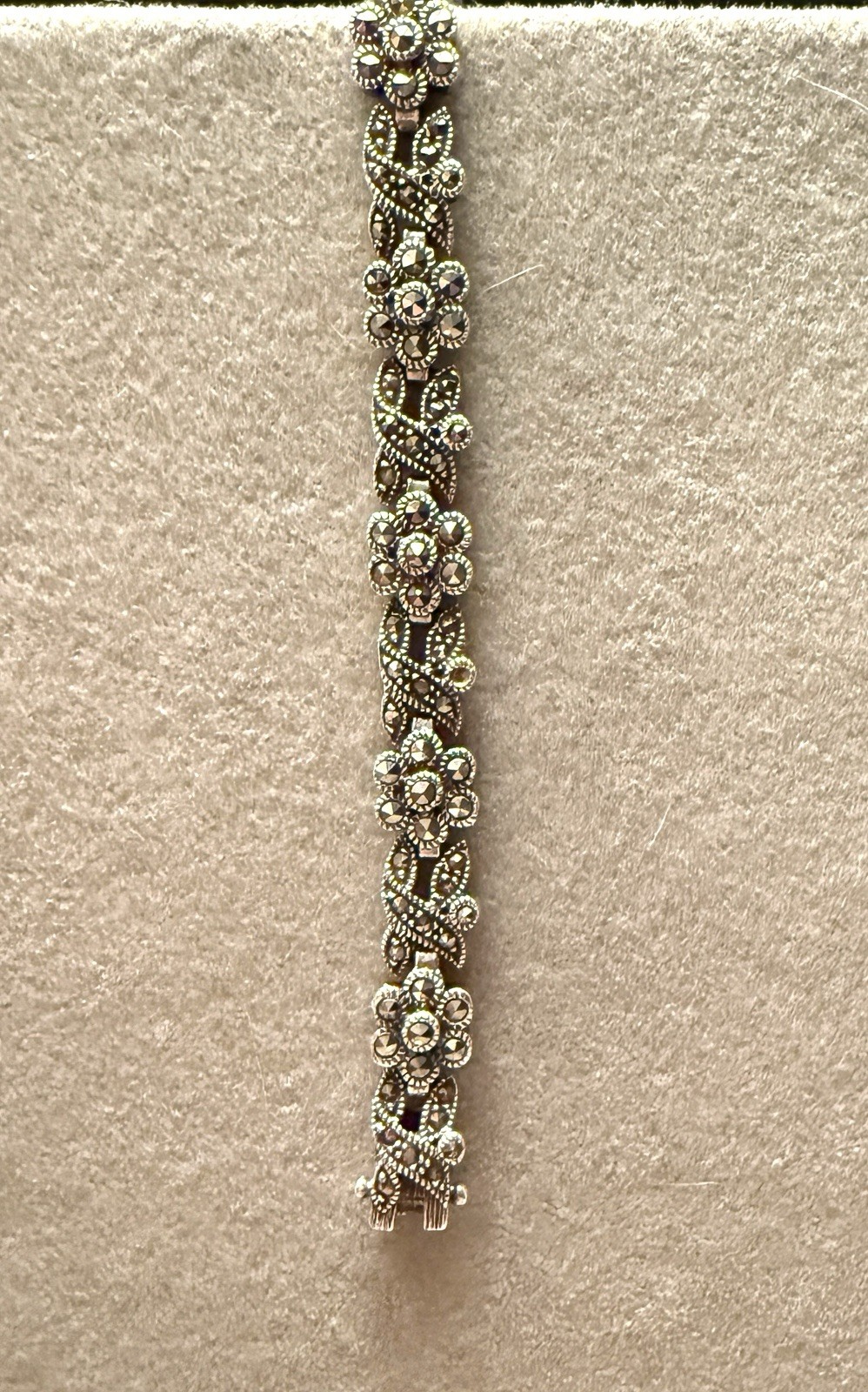 Vintage Signed DBJ 925 Sterling Silver Marcasite Floral Link Bracelet 17.4g QVC