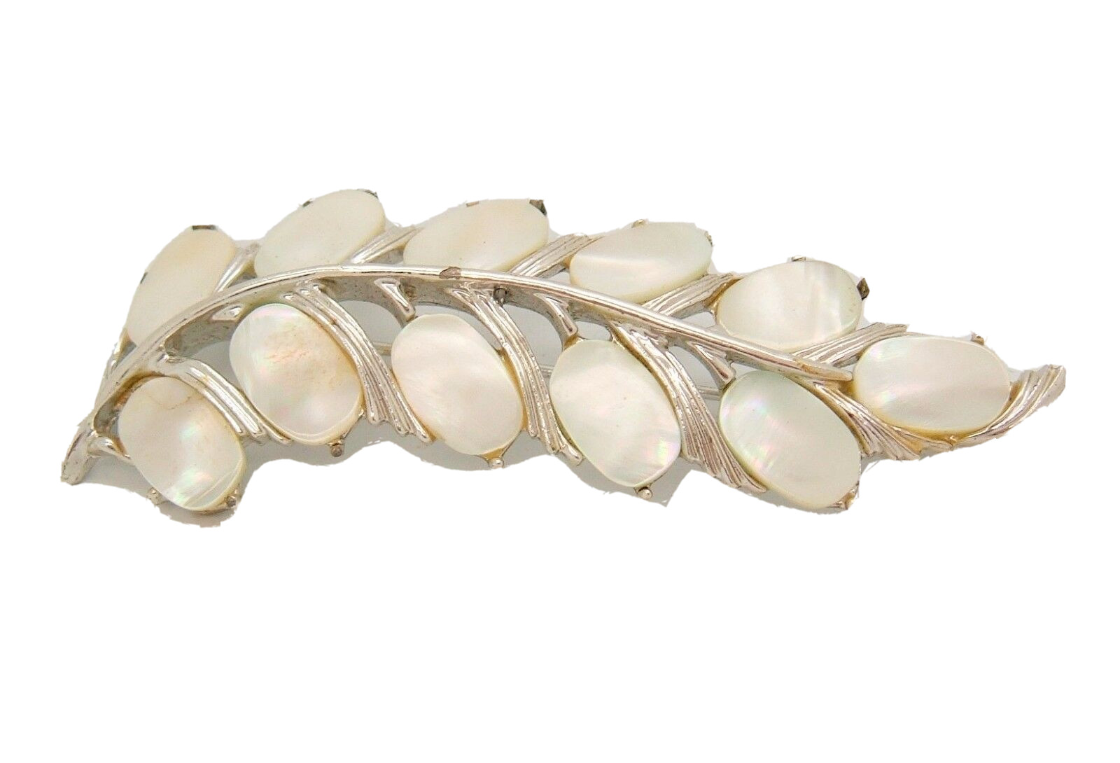 Vintage Leaf Brooch signed MOP Shell Nature woodland jewelry
