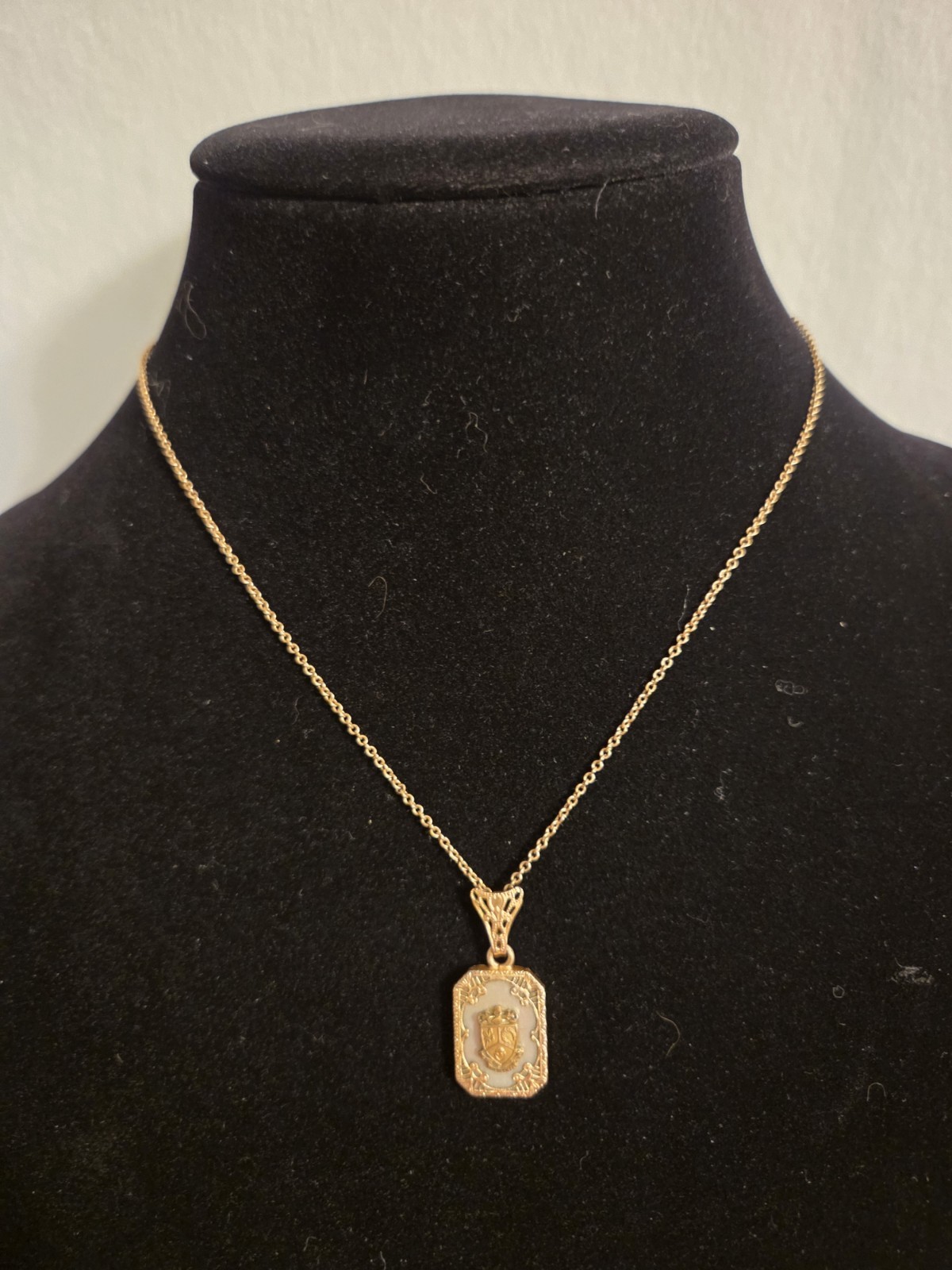 Antique 1929 Fraternity Sorority Pendant MOP Necklace GF 16″ Delicate Chain