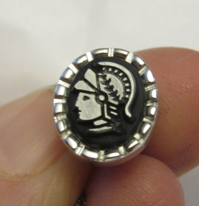 VTG Mens SWANK Warrior Roman Soldier Cufflinks -Tie Tack Set Silver Tone & Black