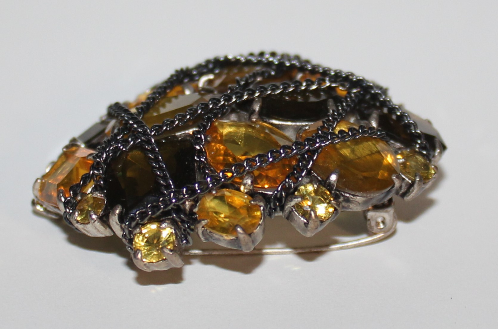 Stella and Dot After the Rain Yellow Brown Art Glass Brooch SM2