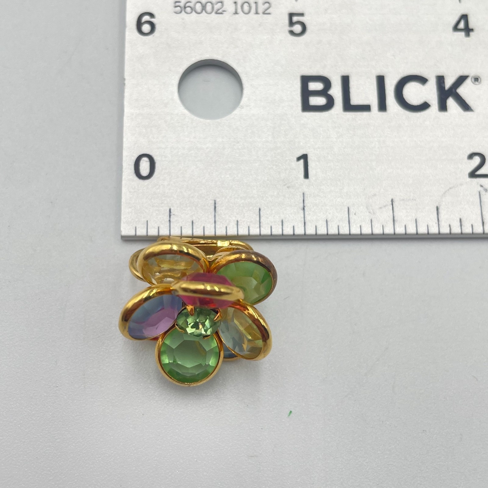 Vintage Multi Color Rhinestone Pastel Flower Clip On Earrings Gold Tone Retro