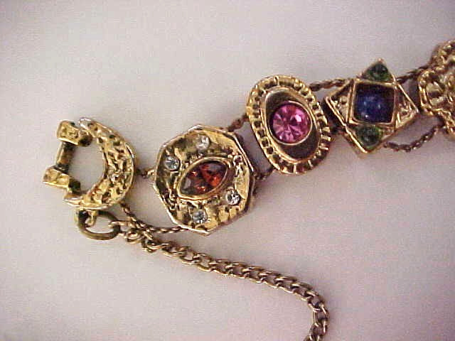 Vintage 60s Unsigned Goldette Victorian Revival Slide Charm Bracelet 7.5″