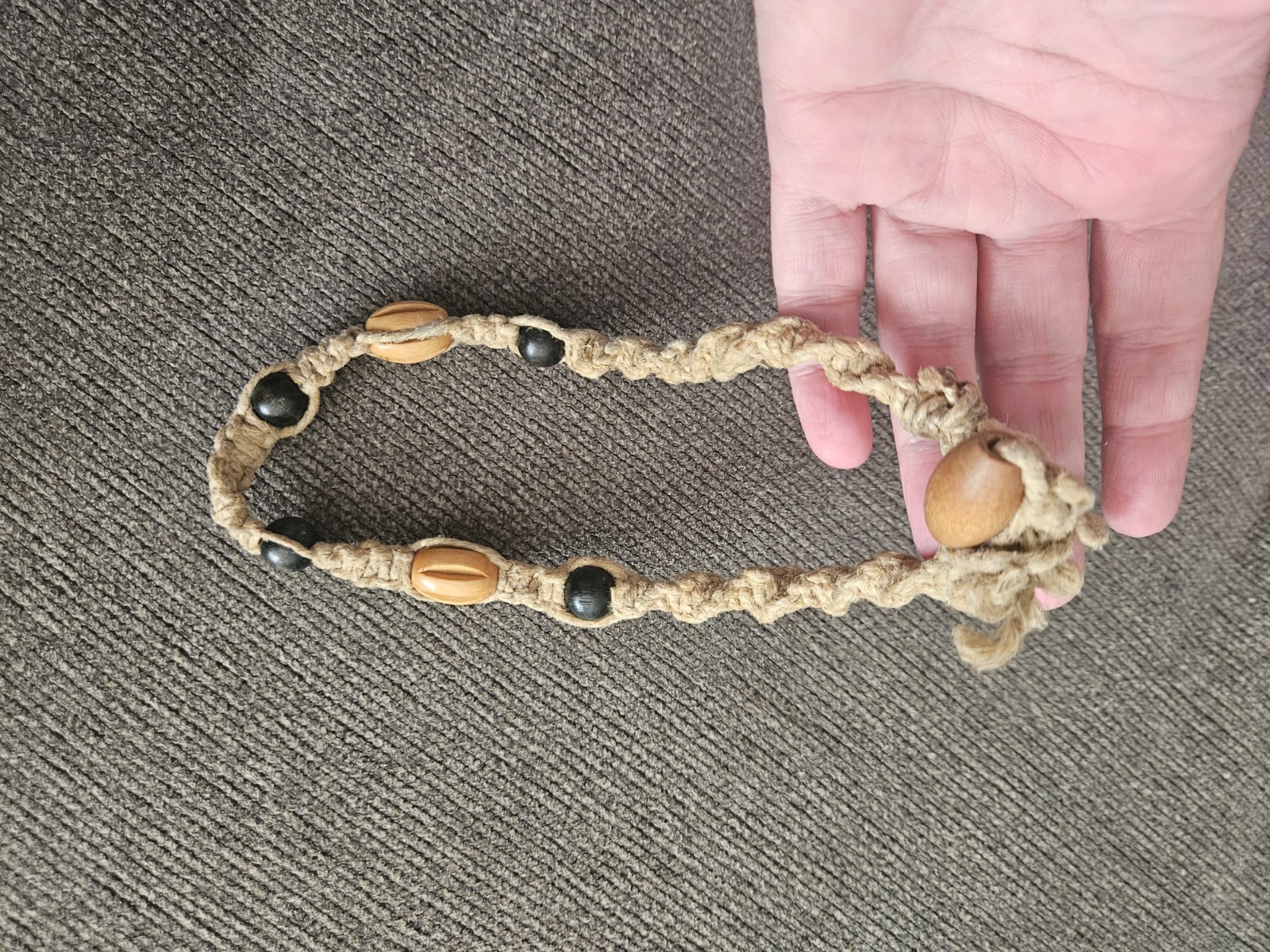 California ’60s’70s Vintage Original Hemp Beaded Necklace Boho Chic Antique Rare