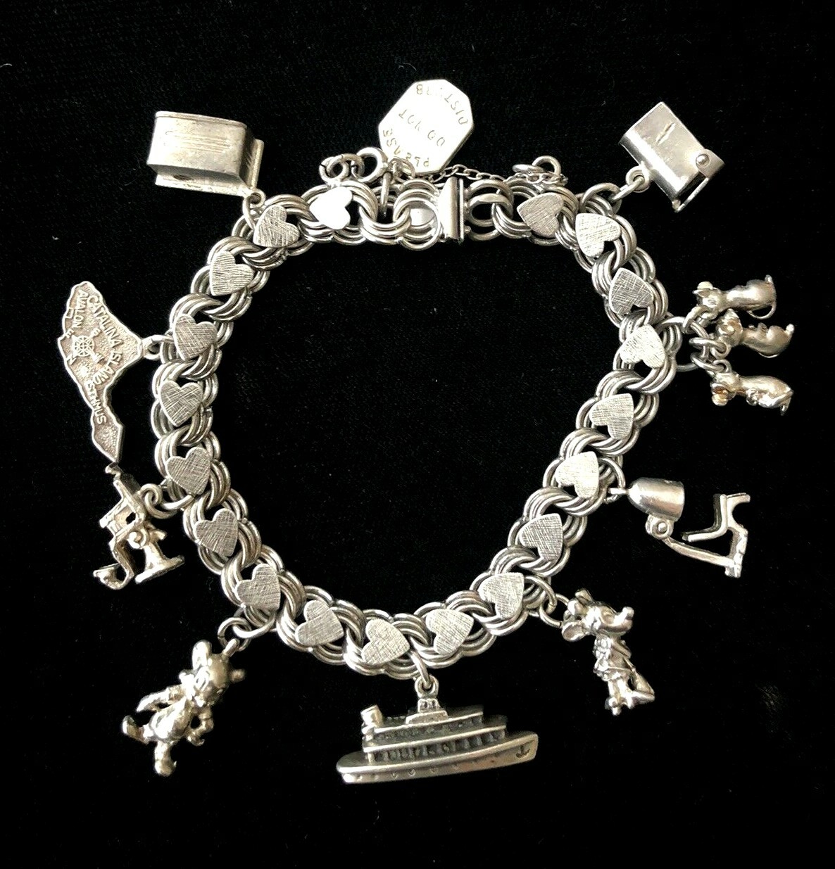 Vintage 1940s Sterling Silver Charm Bracelet Micky & Minnie Mouse