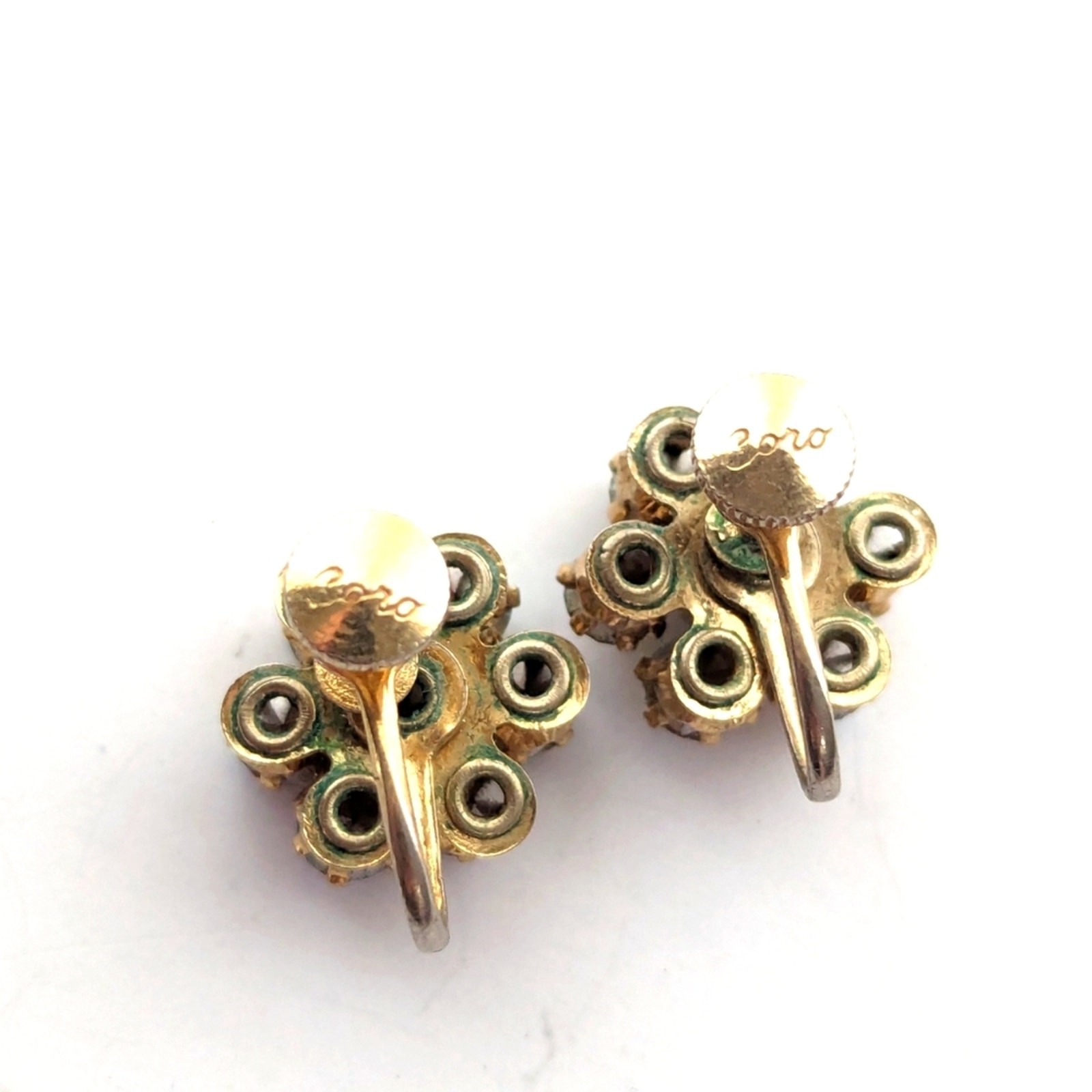 Vintage Coro AB Crystal Rhinestone Floral Cluster Delicate Screwback Earrings