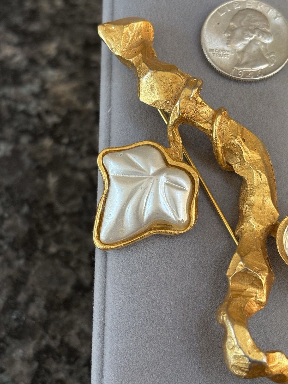Vintage Antigona Paris Large Gold Plated Tree Branch Leaf Nature Brooch 3.75”