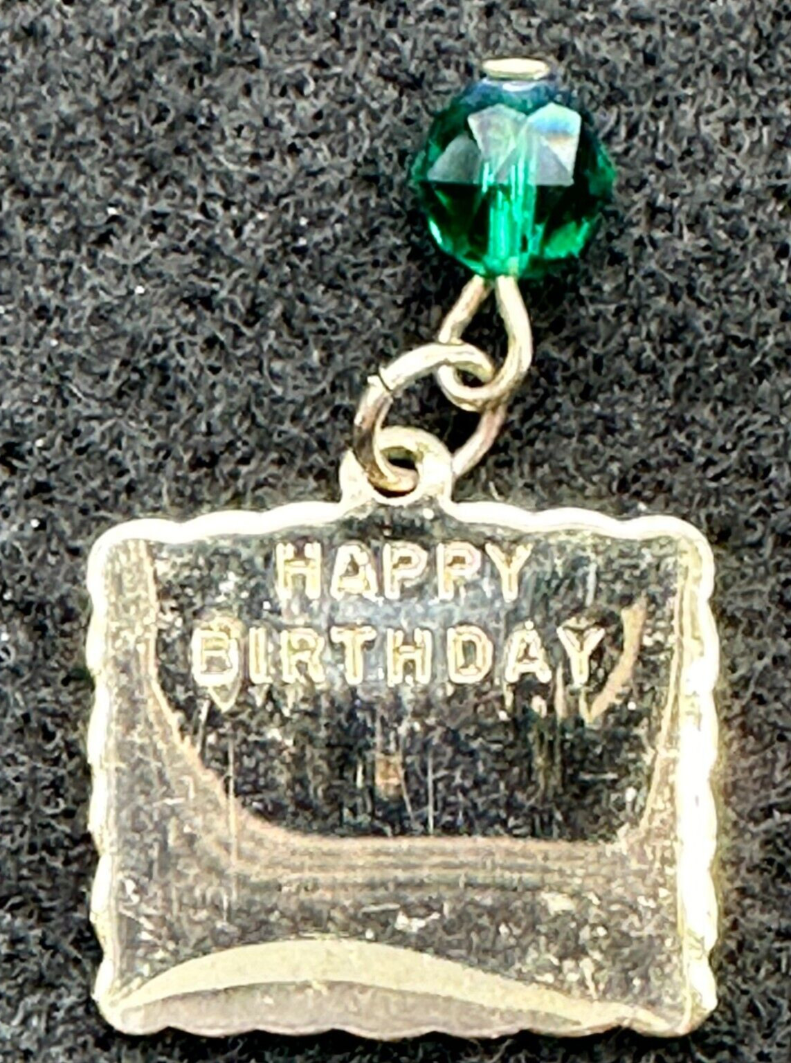 Happy Birthday May Green Birthstone Silver Tone Plaque Hanging Charm Pendant