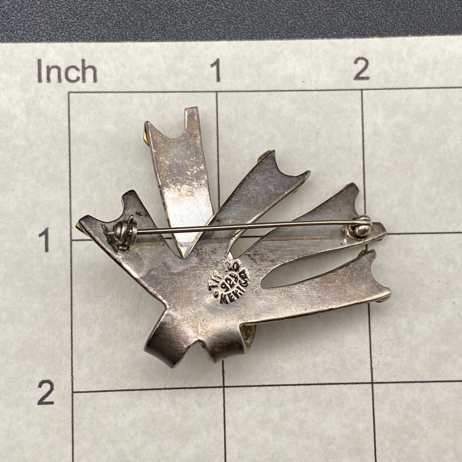 Vintage Modernist Abstract Mixed Metal Sterling Silver Brass Pin Brooch