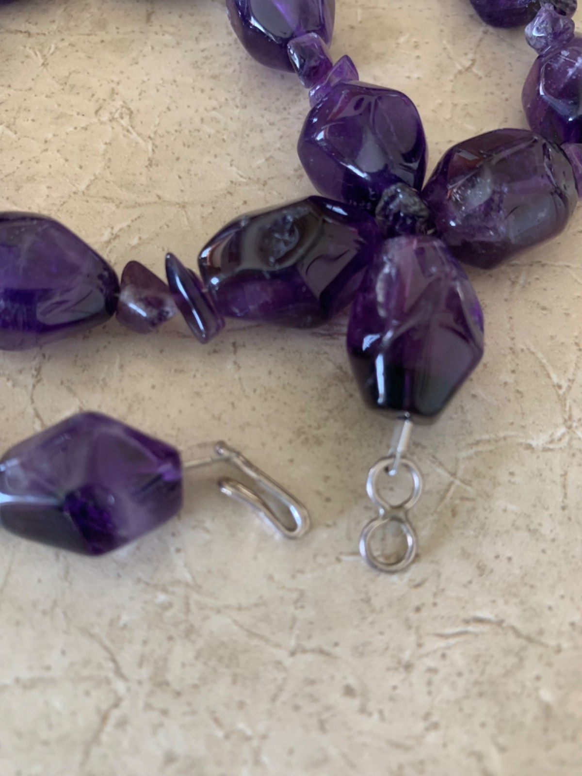 Vintage Chunky Amethyst Bead Necklace Wire Strung 22 Inches