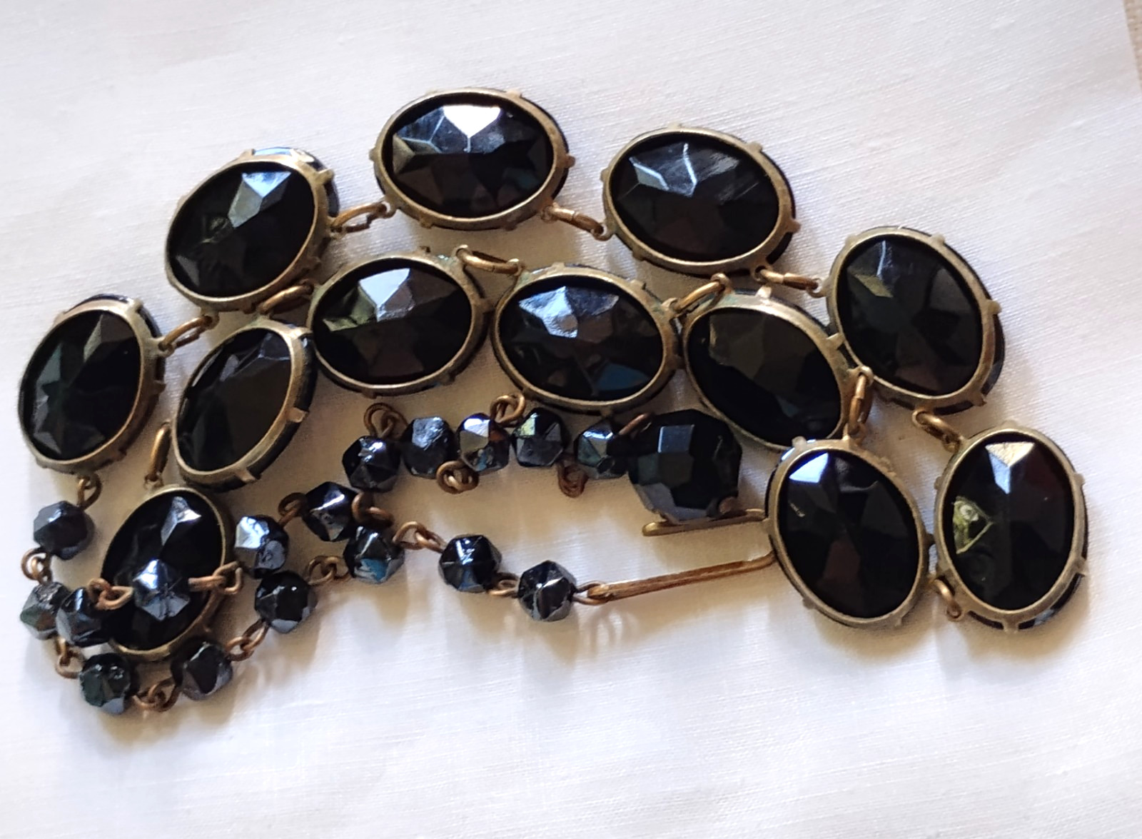 Art Deco Era Bohemian Black Glass Necklace Adjustable 14-18 Inches Beads 5/8 In