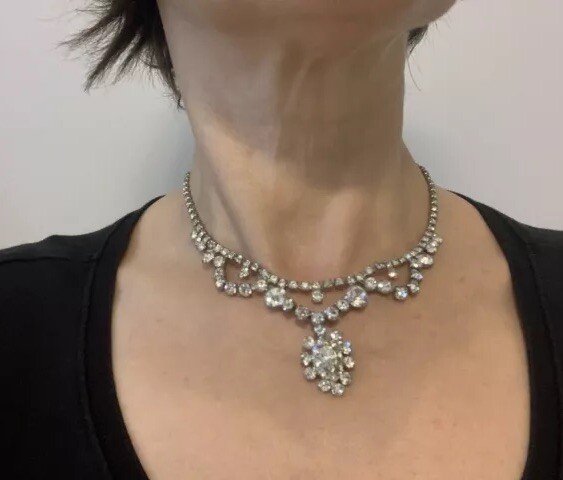Gorgeous 1940s Diamanté Crystals Festoon Style Necklace