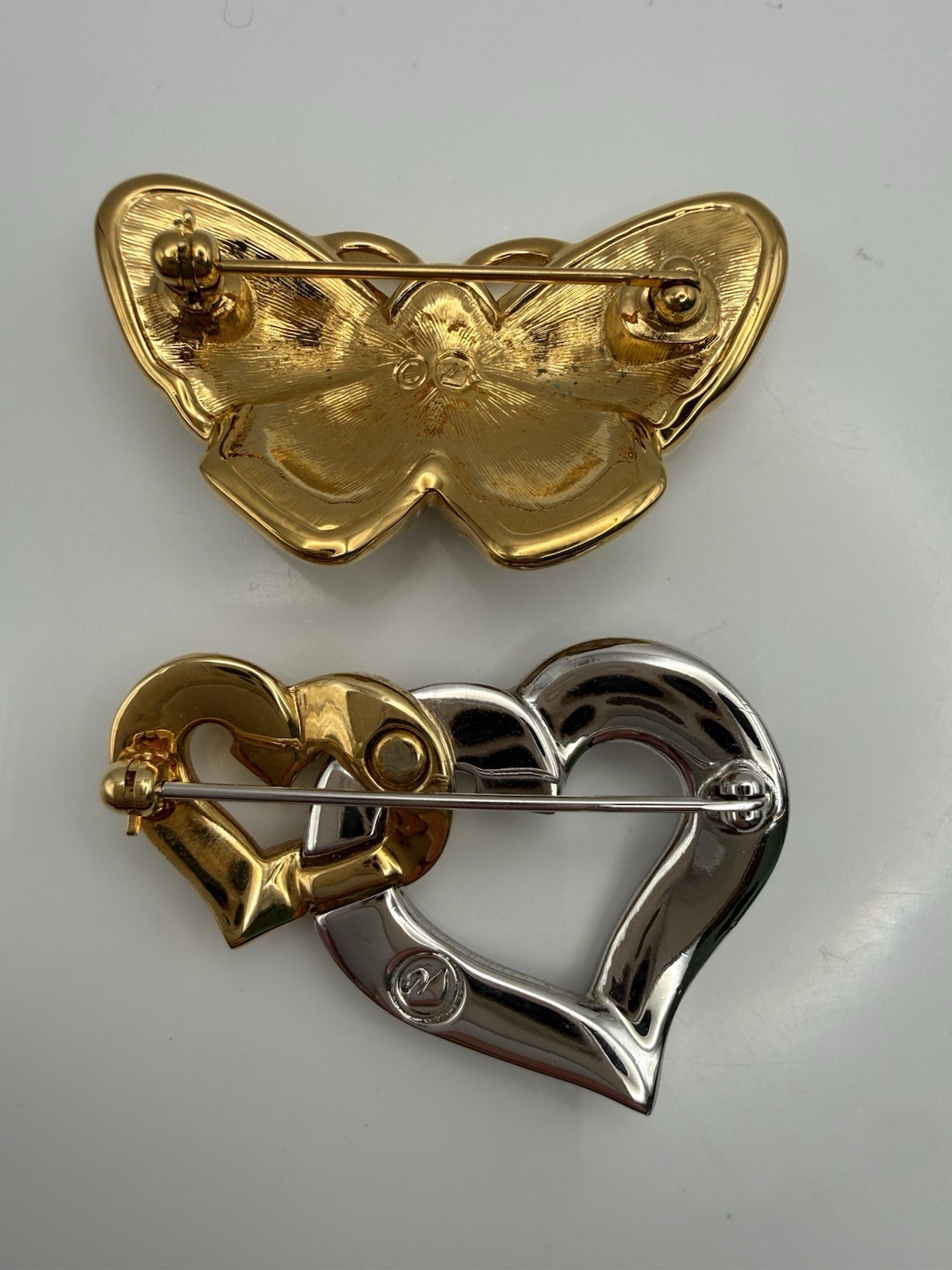 Swarovski Brooch Lot Butterfly Double Heart Gold Silver Tone