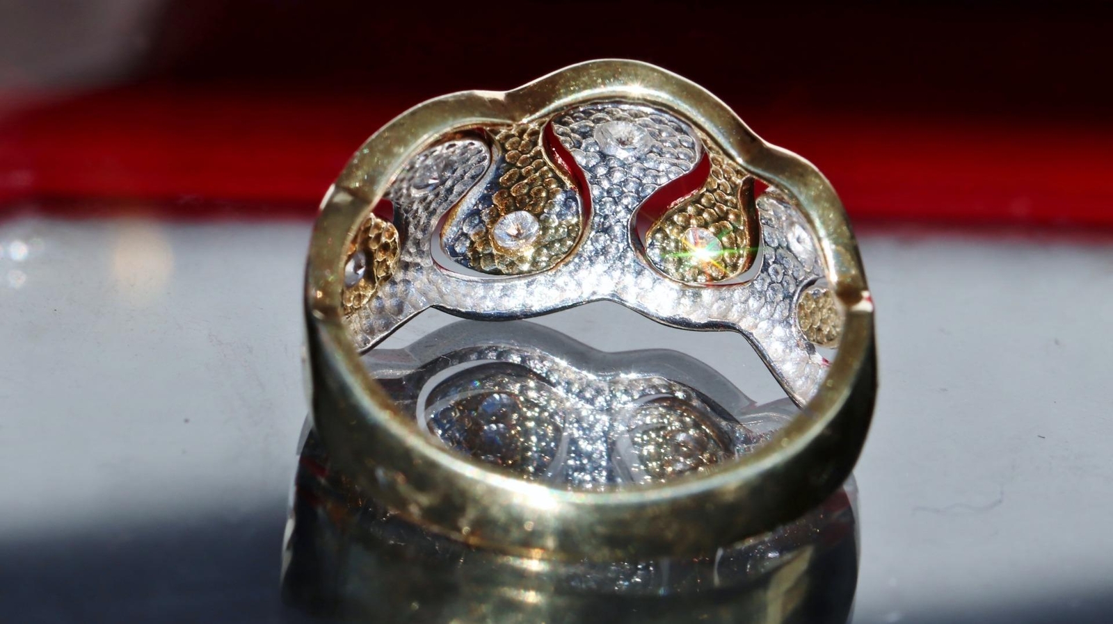 14k gold multi tone ring 0.35ct diamond size 9 yin & yang handmade 5.6g 6057