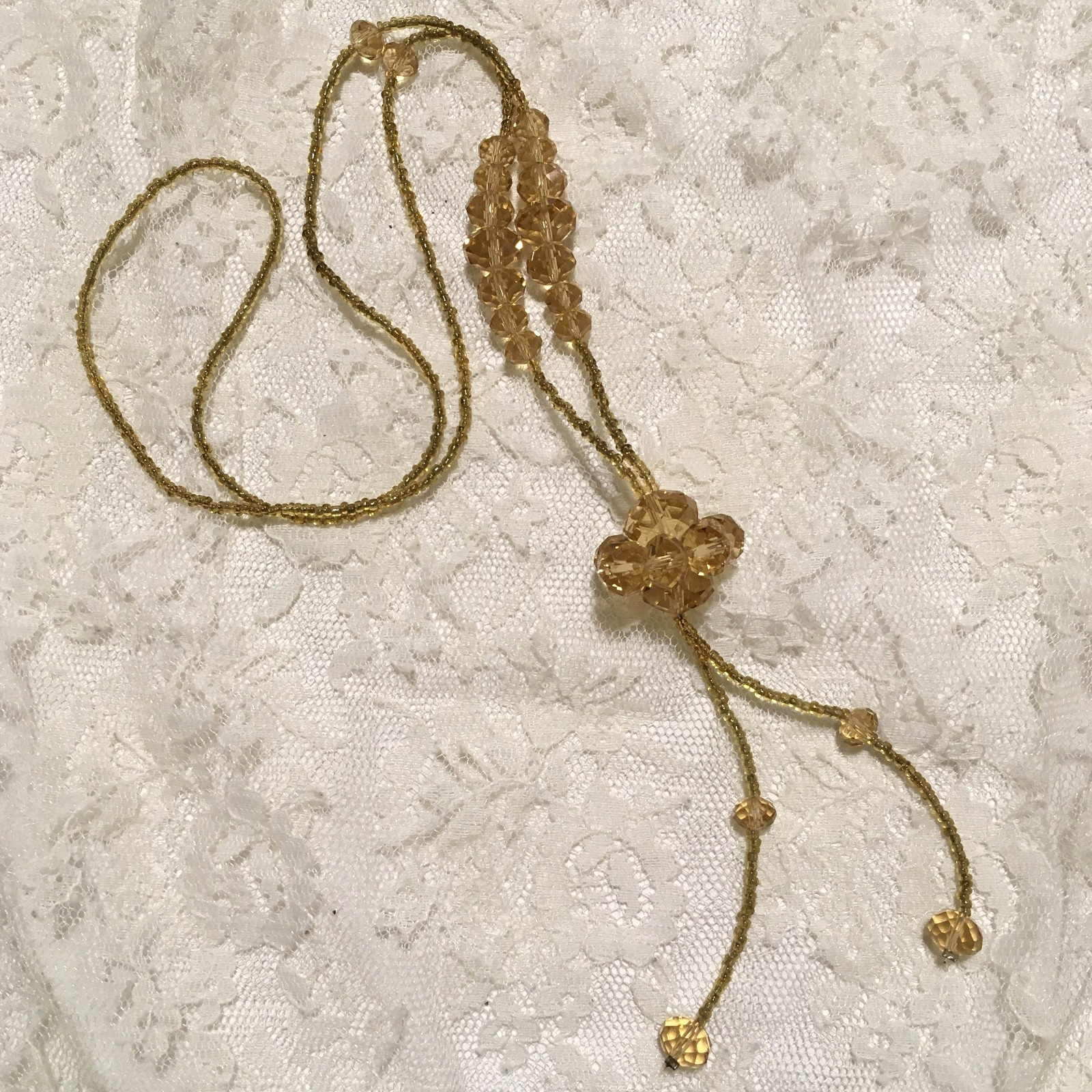 Vintage Glass Bead Necklace Faceted Flapper Art Deco Sautoir Tassel Layered
