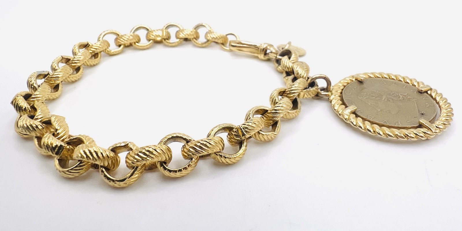 Vintage Dyadema Italy Bronze Coin Chain Link Bracelet 7.5”
