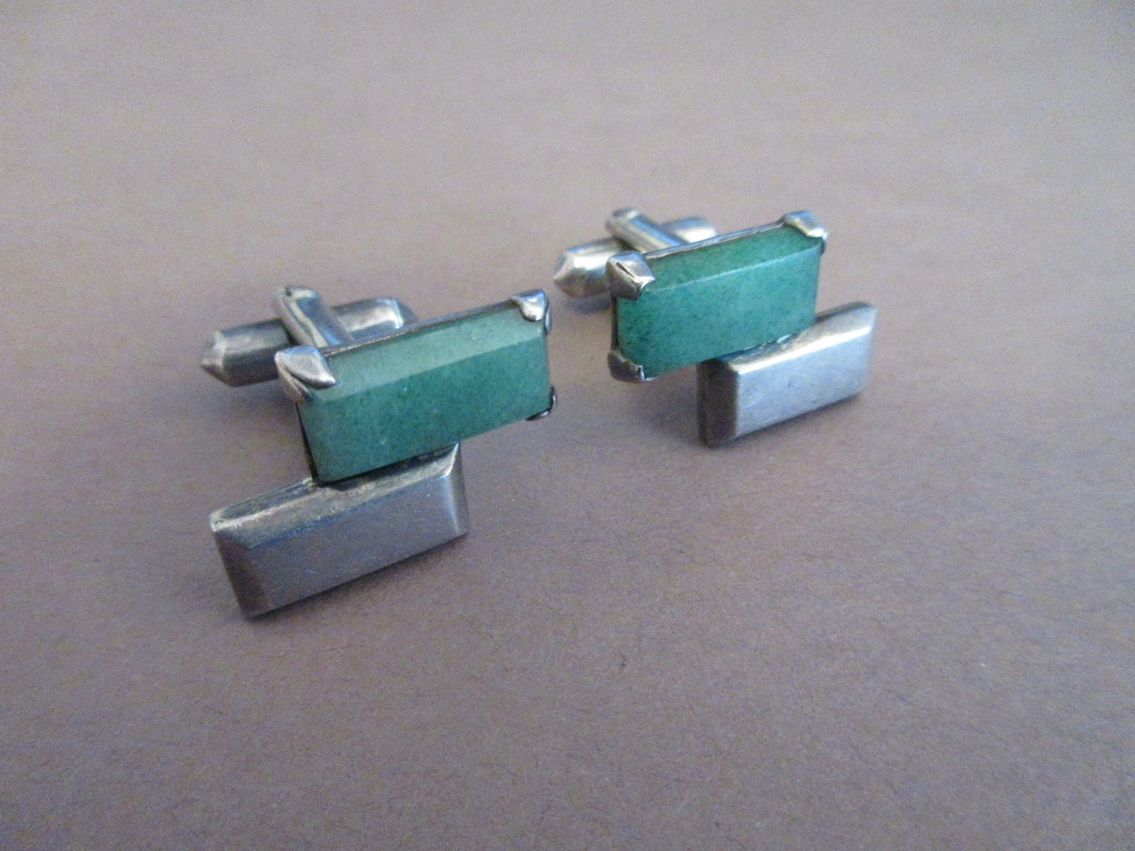 vintage ANTONIO PINEDA CUFFLINKS STERLING SLVER & GREEN AVENTURINE taxco mexico