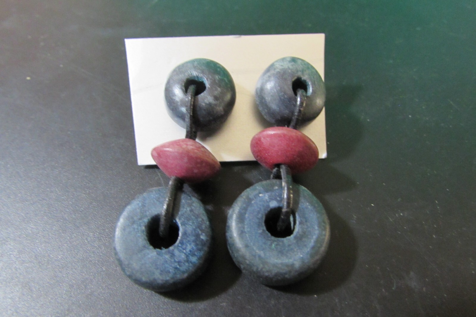 Vintage almost 2″ long light weight wooden post pierced earrings