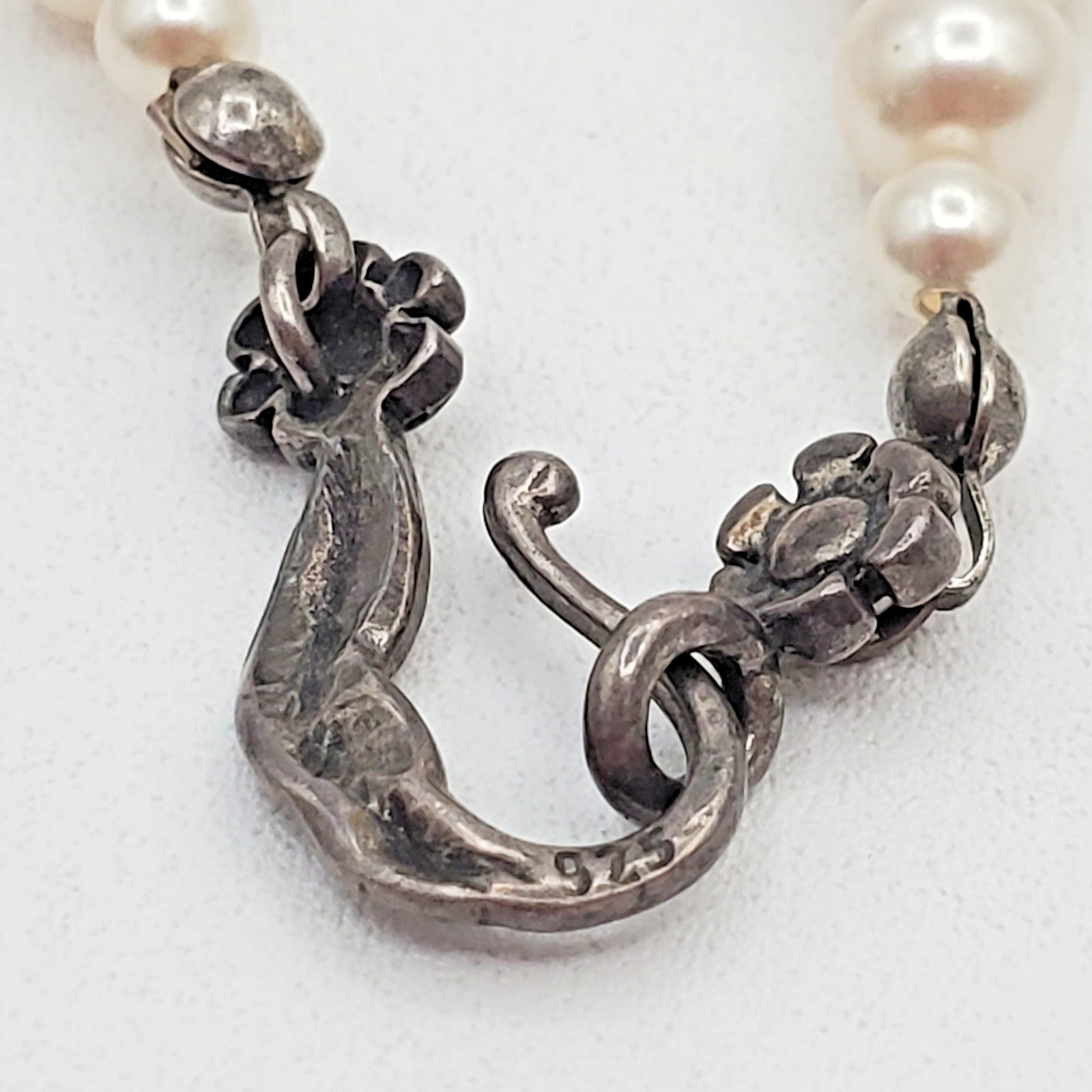 VTG 925 Faux Pearl Bicone Crystal Necklace 18in Sterling Silver 24gtw Estate