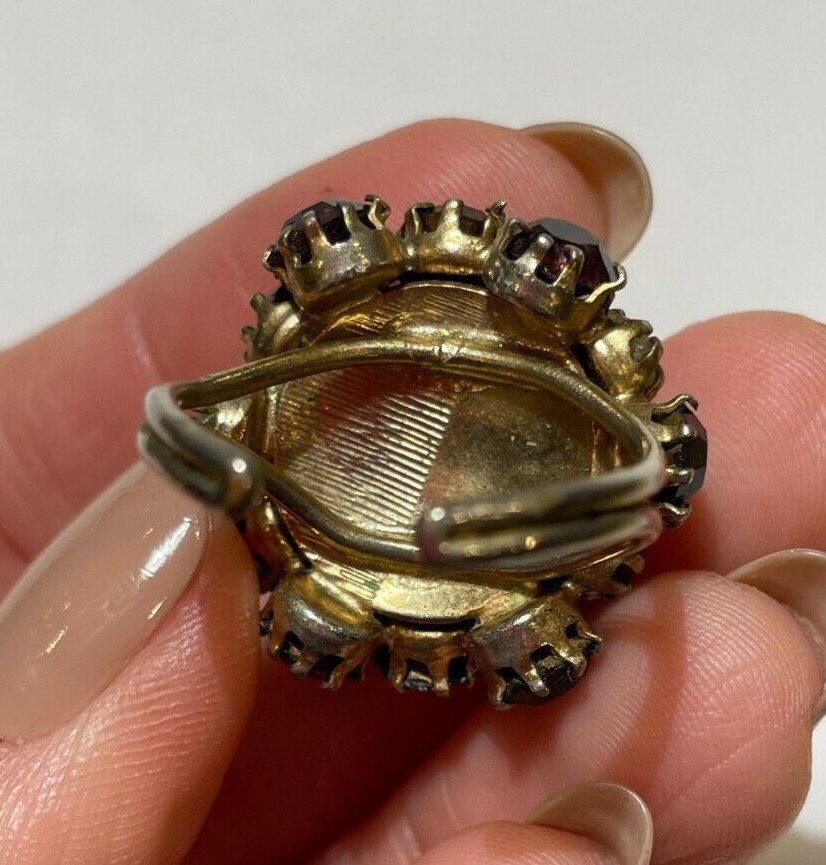 Vintage Art Deco Purple Pink White Cluster Rhinestones Adjustable Sz 6 Ring