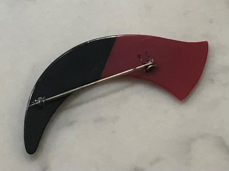 Vintage Art Deco Red/Black Celluloid & Rhinestones 3” Lapel or Hat Pin or Brooch