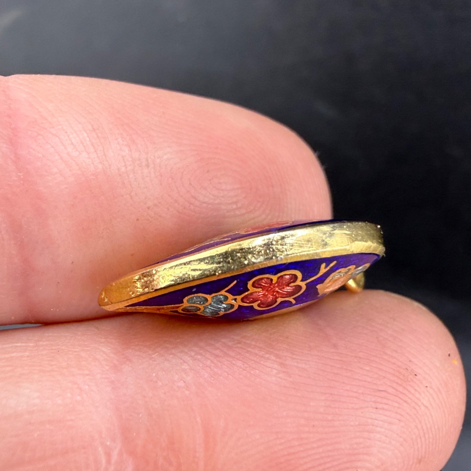 Vintage Cloisonne Pendant Heart Puff Enamel Gold Tone