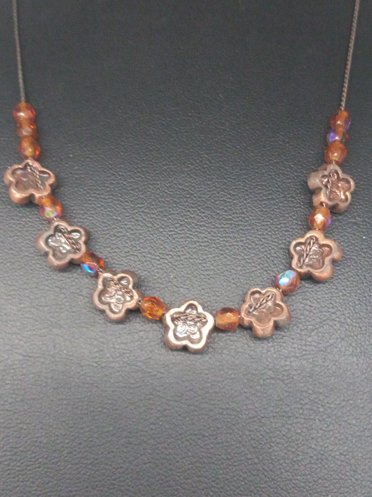 1928 Brand Coppertone AB Rhinestones Flower Design Necklace