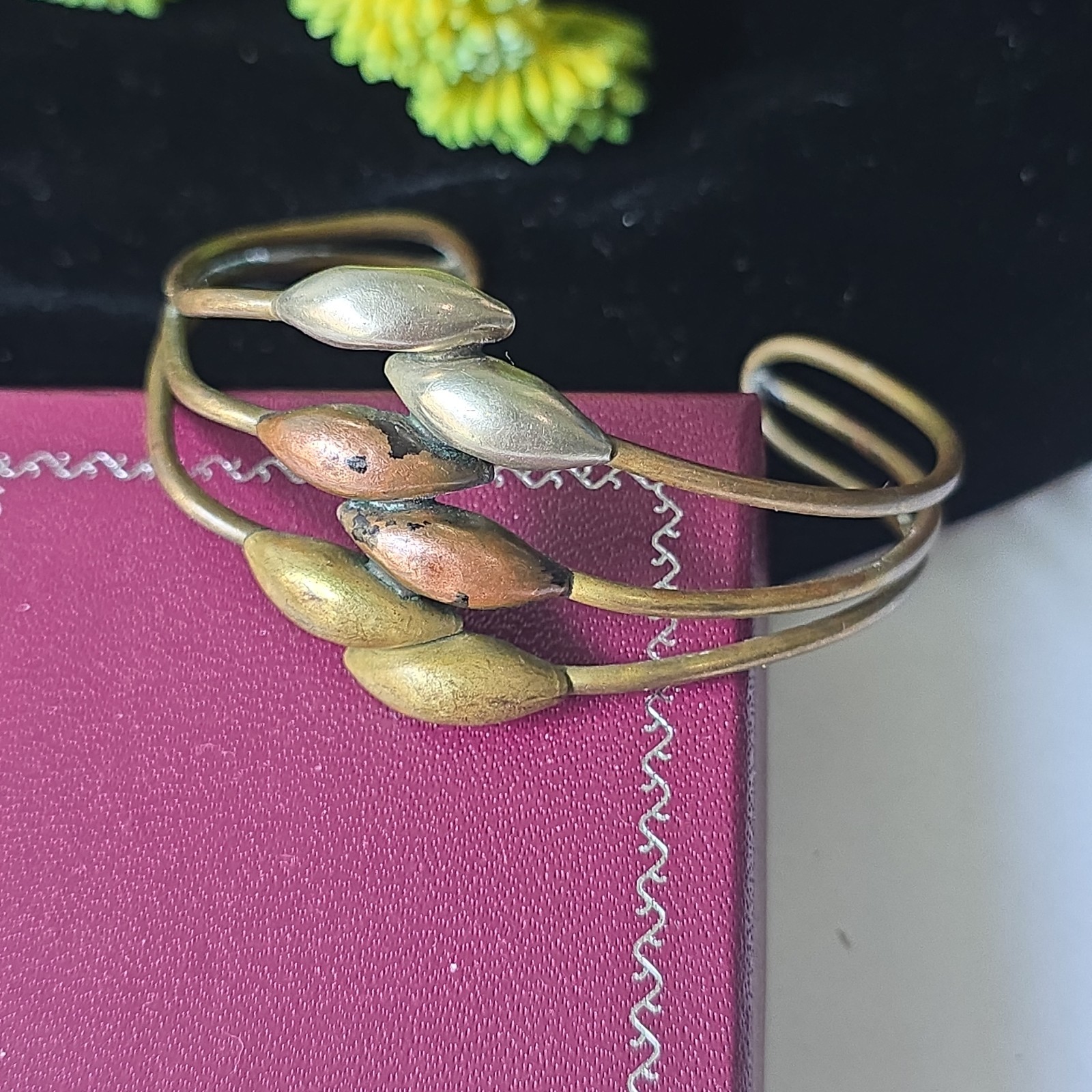 Antique Brass Copper Silver Metals Boho Cuff Bracelet 7″ Wrist