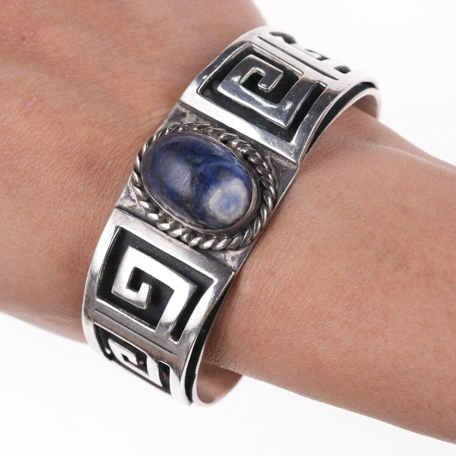 6.625″ Vintage Los Castillo Sterling and Sodalite cuff bracelet