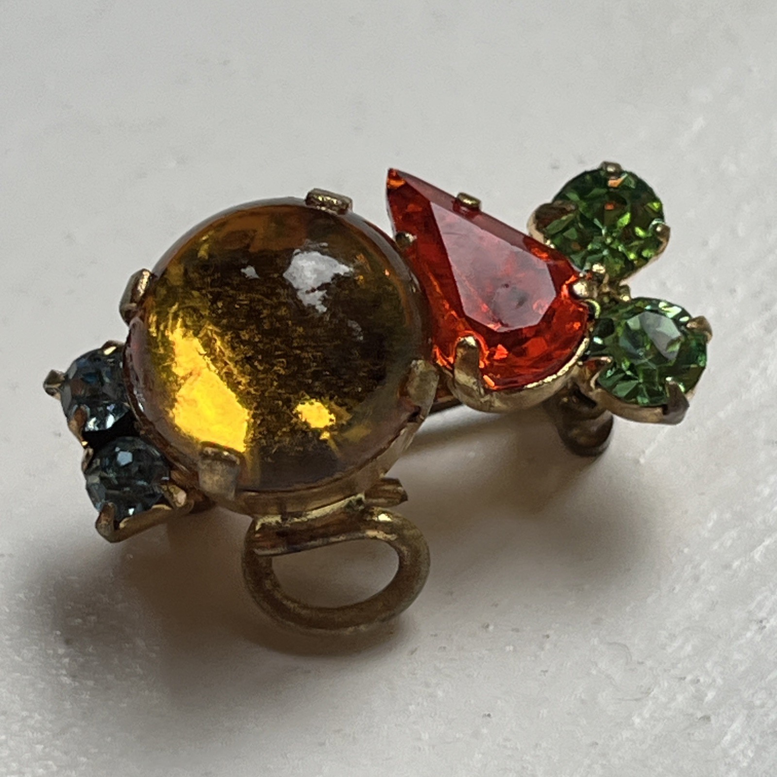 Vintage Made In Austria Mouse Brooch Prong Set Cabochon & Faceted Crystals