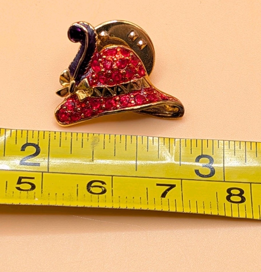 Vintage Red Hat Society Purple Enamel Red Rhinestone Accents Brooch Lapel Pin