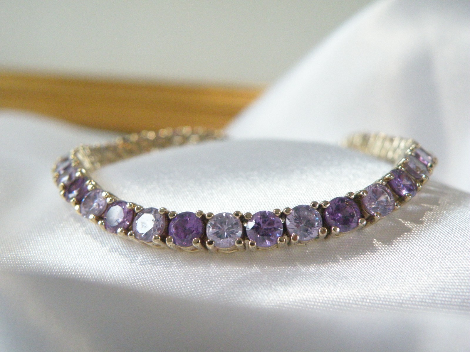 Vintage Sterling Silver 925 Gold Over Amethyst CZ Tennis Bracelet 7.5″
